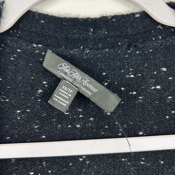Saks Fifth Avenue 100% Cashmere Cascade Open Front Cardigan Black Speck Size XS - Picture 4 of 4